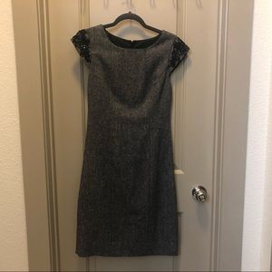 J Crew Jeweled Gray/Black Shift Work Dress